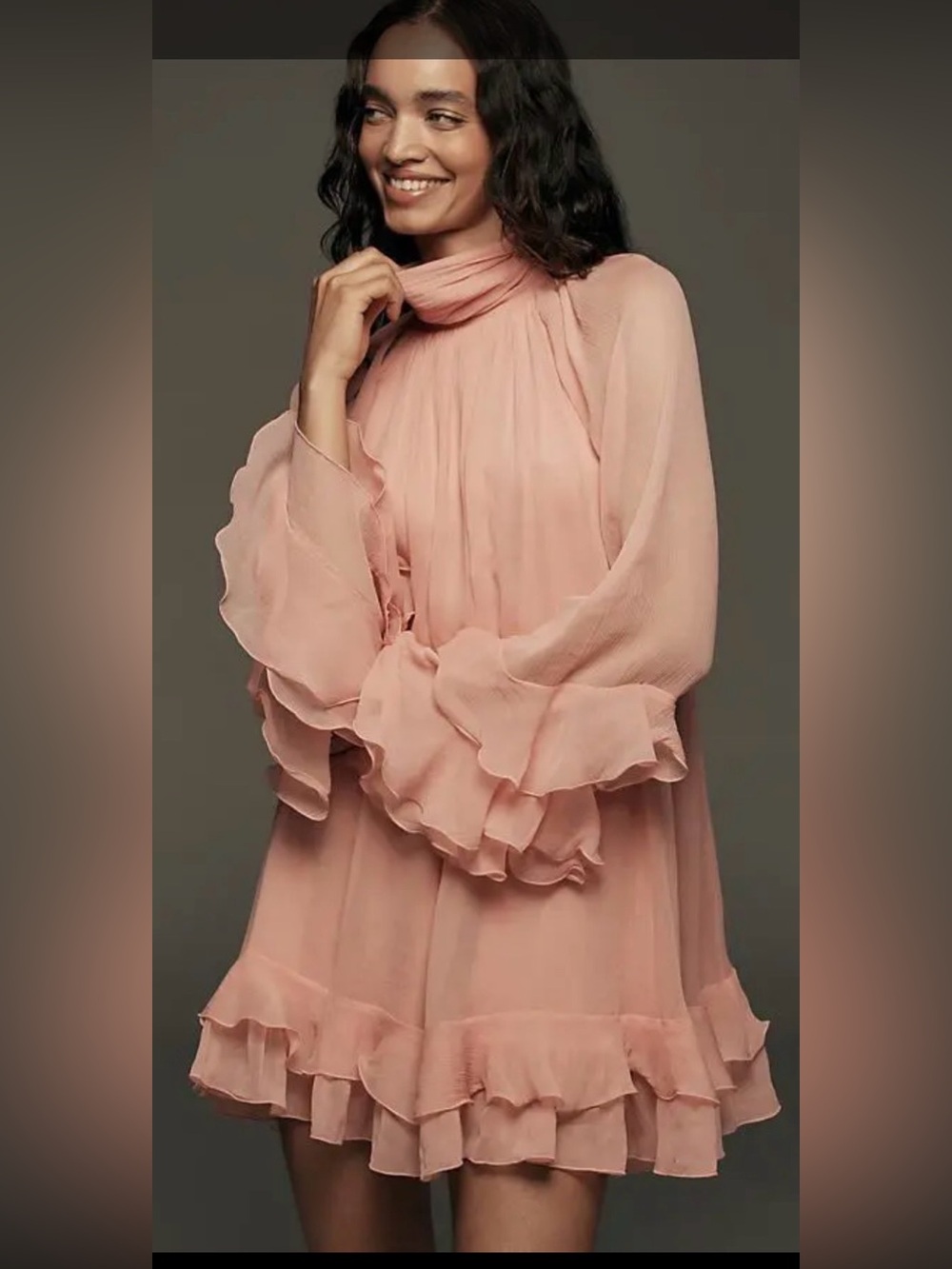 Let me be Chiffon Ruffle Mini Dress in Blush Pink, XS